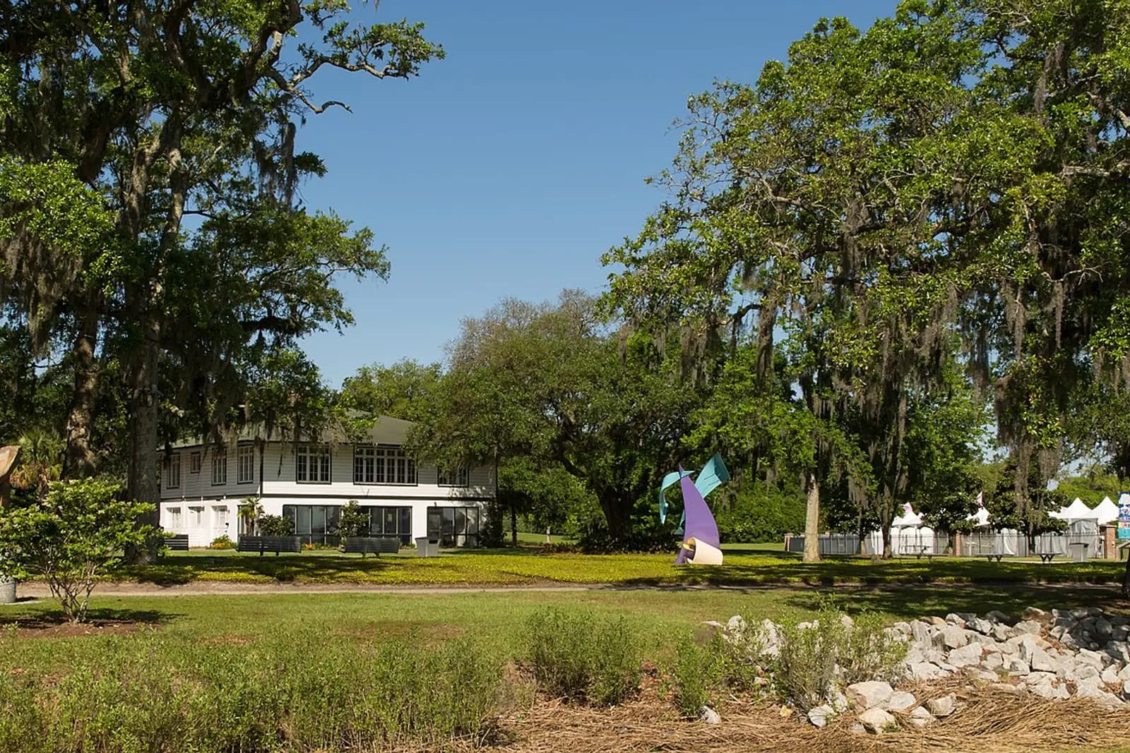 Live oaks and lawn at Riverfront Park near Park Circle, North Charleston, SC