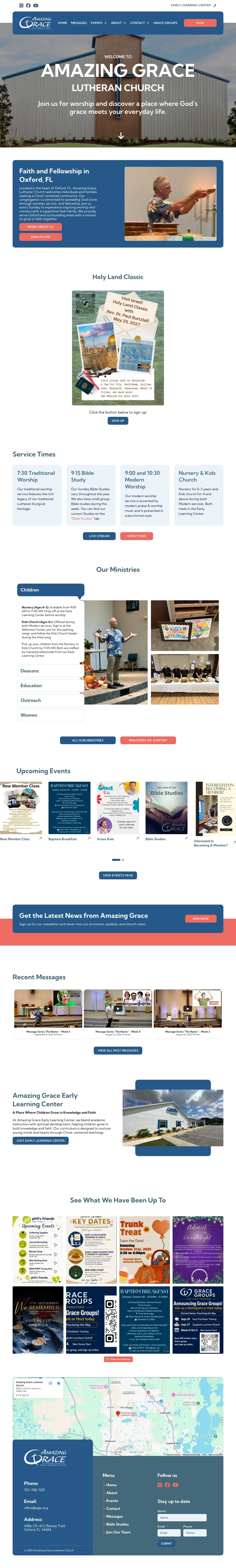 Amazing Grace Lutheran Church website homepage, full page
