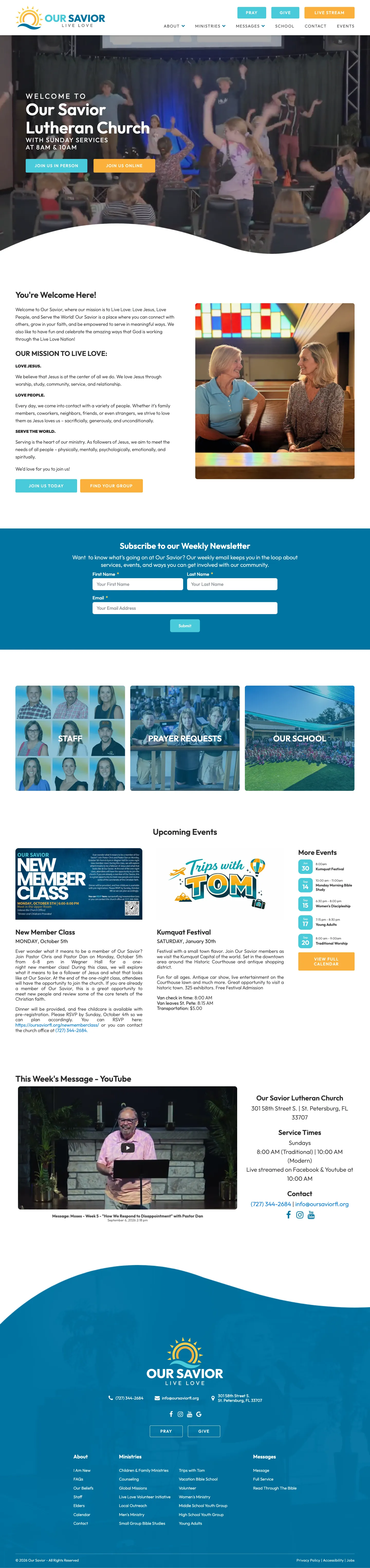 Our Savior Lutheran Church website homepage