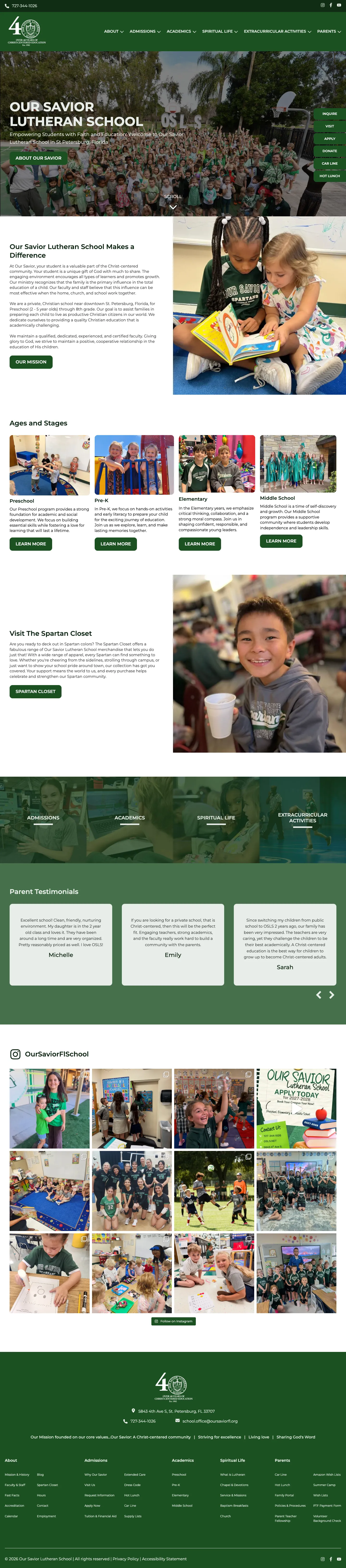 Our Savior Lutheran School website homepage, full page