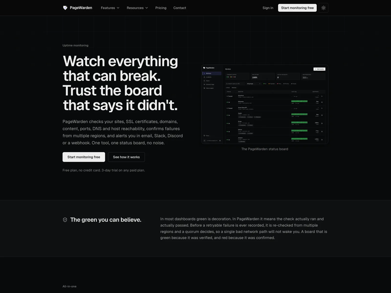 PageWarden website homepage