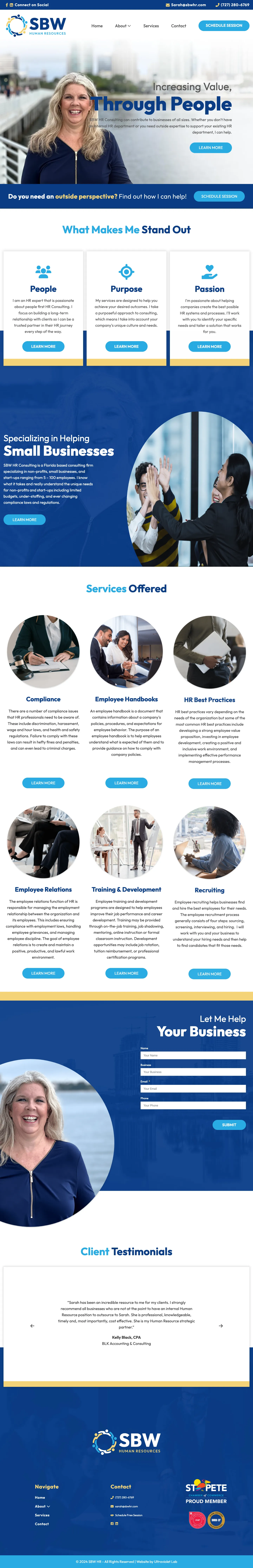 SBW HR website homepage, full page