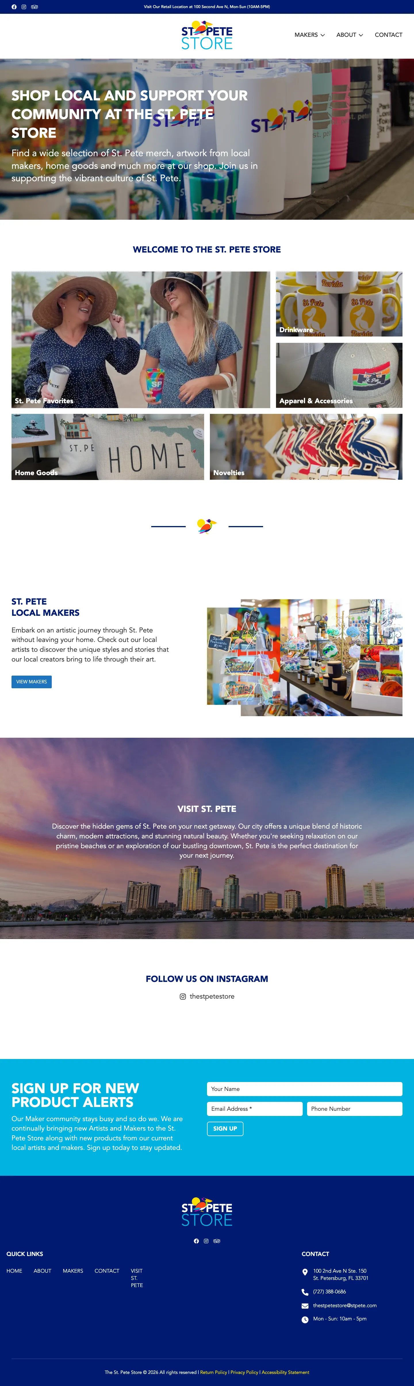 The St. Pete Store website homepage, full page