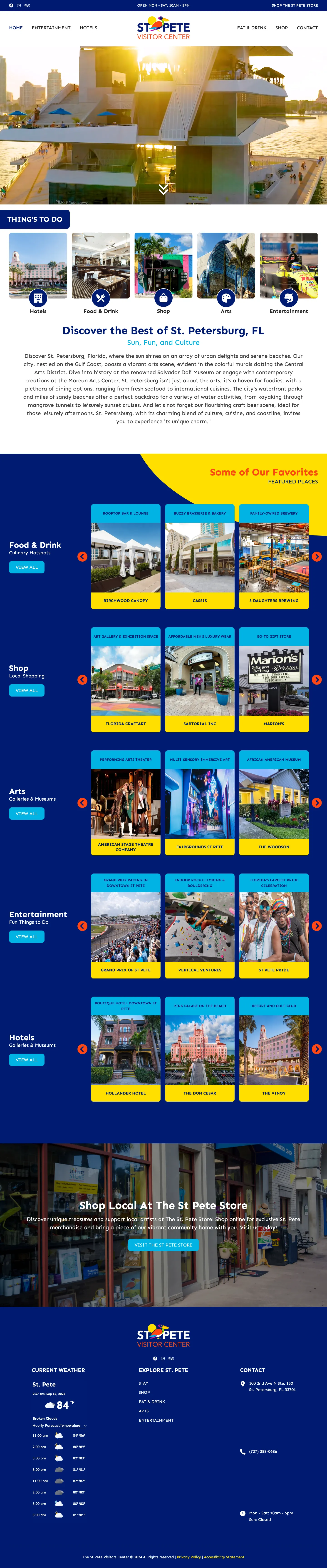 Visit St. Pete website homepage, full page